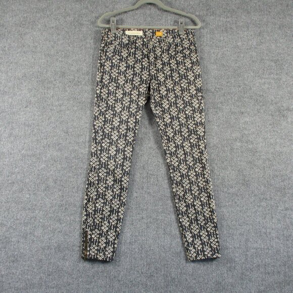 Pilcro and the Letterpress Pants - Pilcro Pants Women 28 Black Geometric Ankle Zip Serif Stretch Anthro Fit 30x28